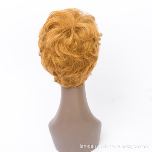 Highlight For Black Women  For Ladies  Short Curly pixie cut  Human Hair  Machine Made Wig